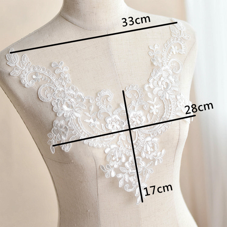 V-neck Lace Patch Wedding Dress Performance Dress Fairy Dress Front and Back Handmade DIY Flower Material