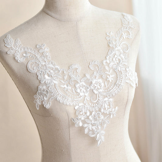 V-neck Lace Patch Wedding Dress Performance Dress Fairy Dress Front and Back Handmade DIY Flower Material