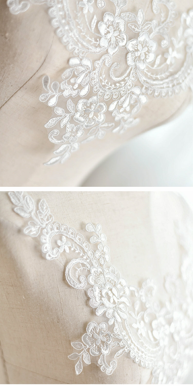 V-neck Lace Patch Wedding Dress Performance Dress Fairy Dress Front and Back Handmade DIY Flower Material