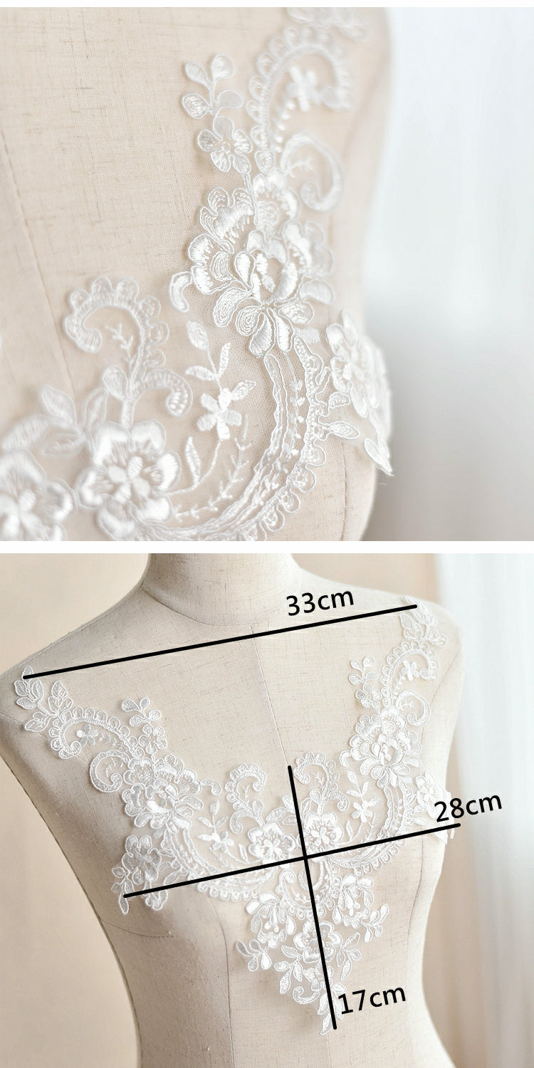 V-neck Lace Patch Wedding Dress Performance Dress Fairy Dress Front and Back Handmade DIY Flower Material